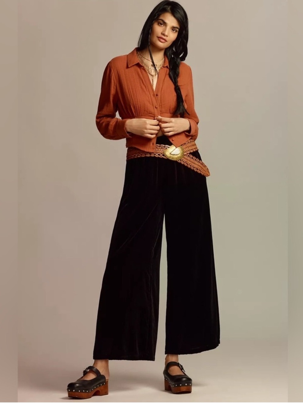 Anthropologie Black The The Somerset Pants Velvet Edition Wide Leg Size:XL Black